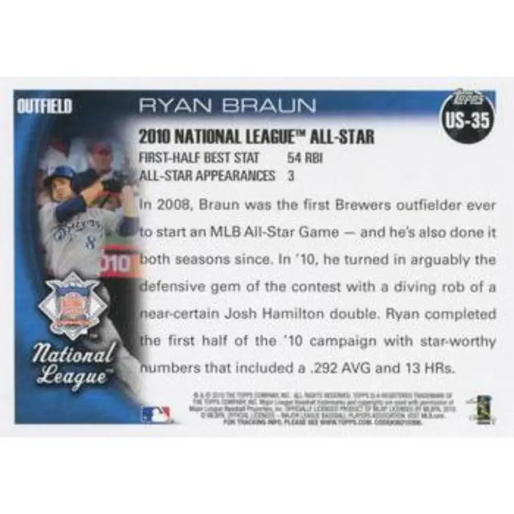 2010 Topps Update Ryan Braun AS US-35 Milwaukee Brewers